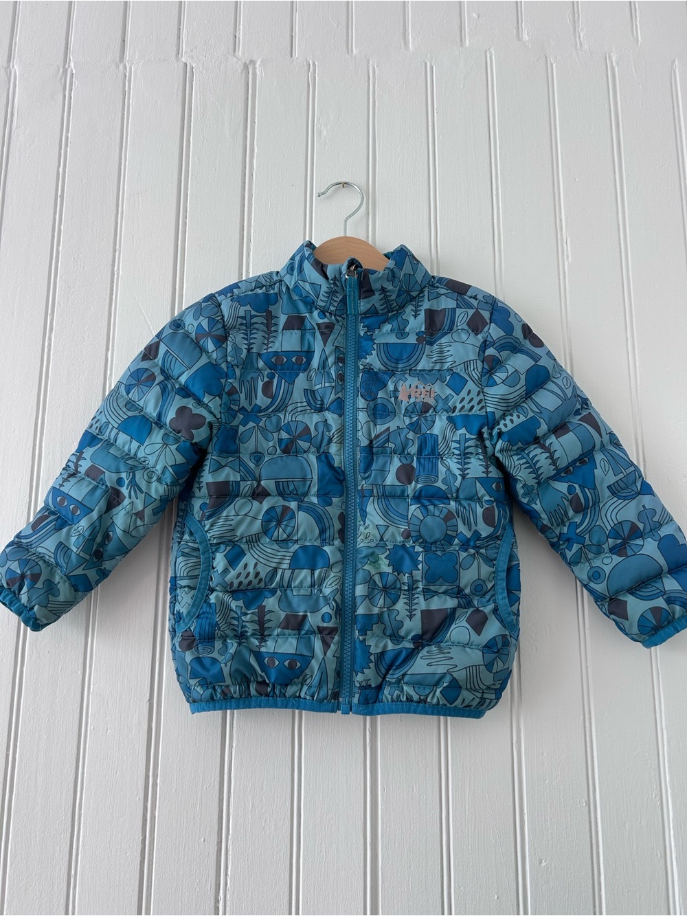 REI Kids Reversible Teal-Blue Puffer Jacket 4t
